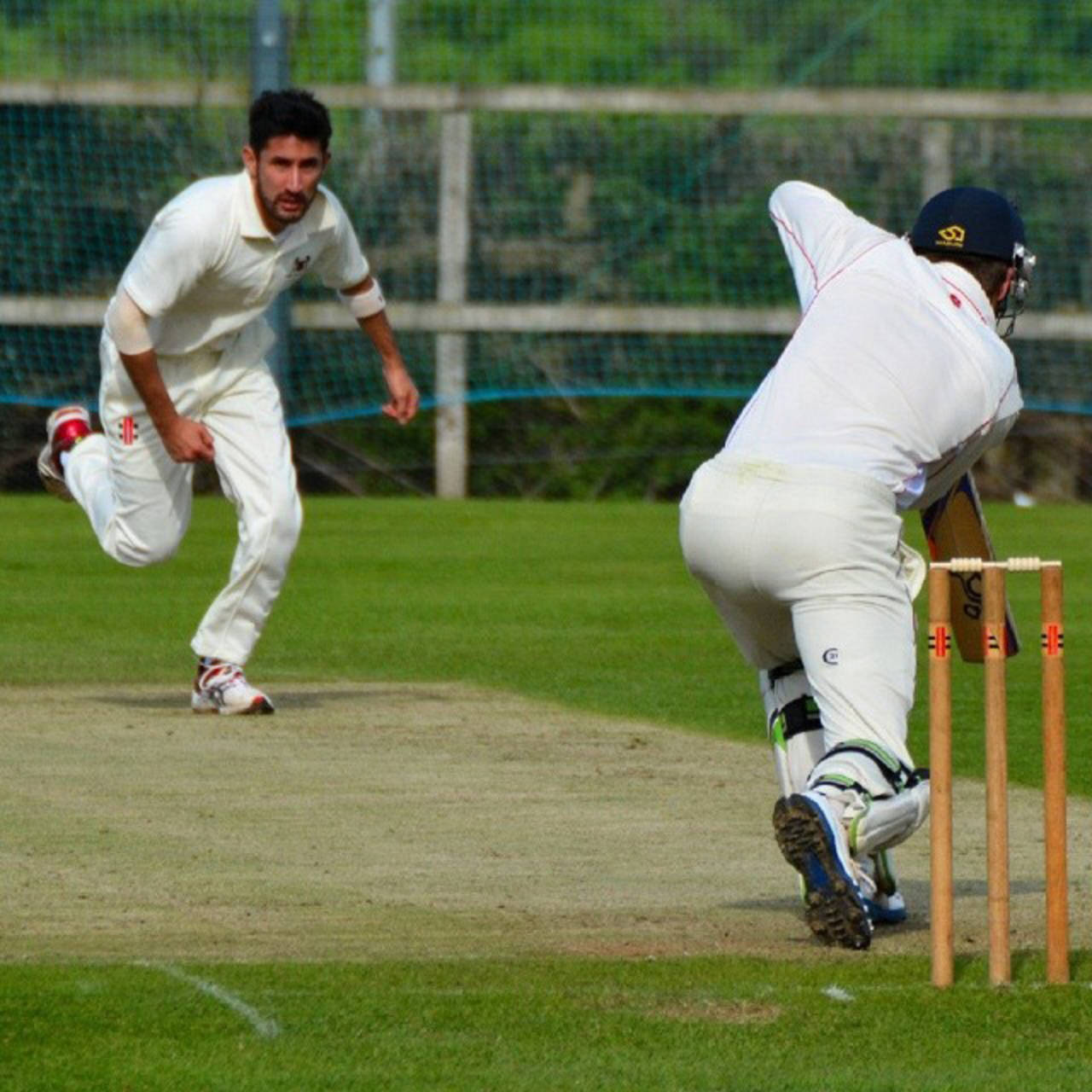 Akash Fotedar bowls, Tynedale Cricket Club v Ashington Cricket Club, Hexham, Northumberland