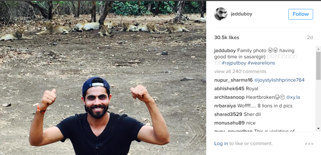 Ravindra Jadeja at Gir National Park, Gujarat, June 15, 2016