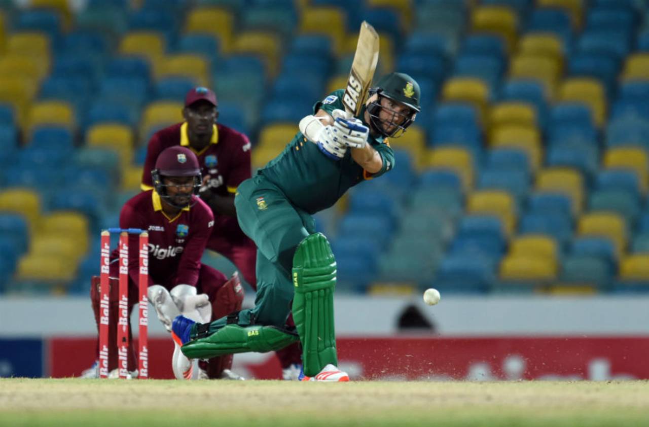 Wayne Parnell plays a stroke off the front foot, West Indies v South Africa, ODI tri-series, Bridgetown, June 24, 2016