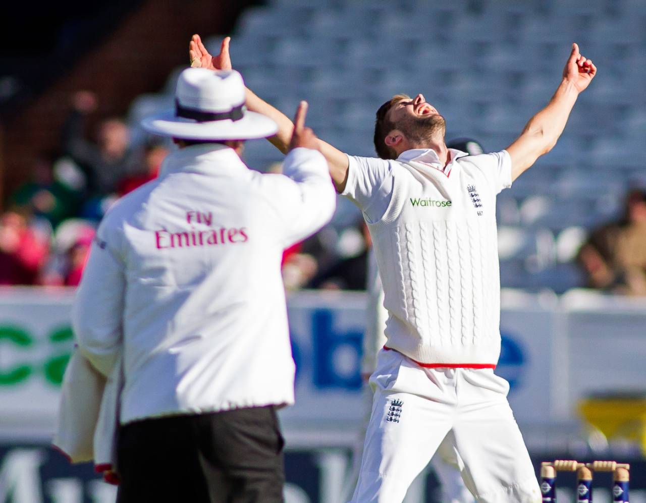 Mark Wood celebrates as umpire S Ravi raises his finger to declare Brendon McCullum out, England v New Zealand, 2nd Investec Test, Headingley, 3rd day, May 31, 2015