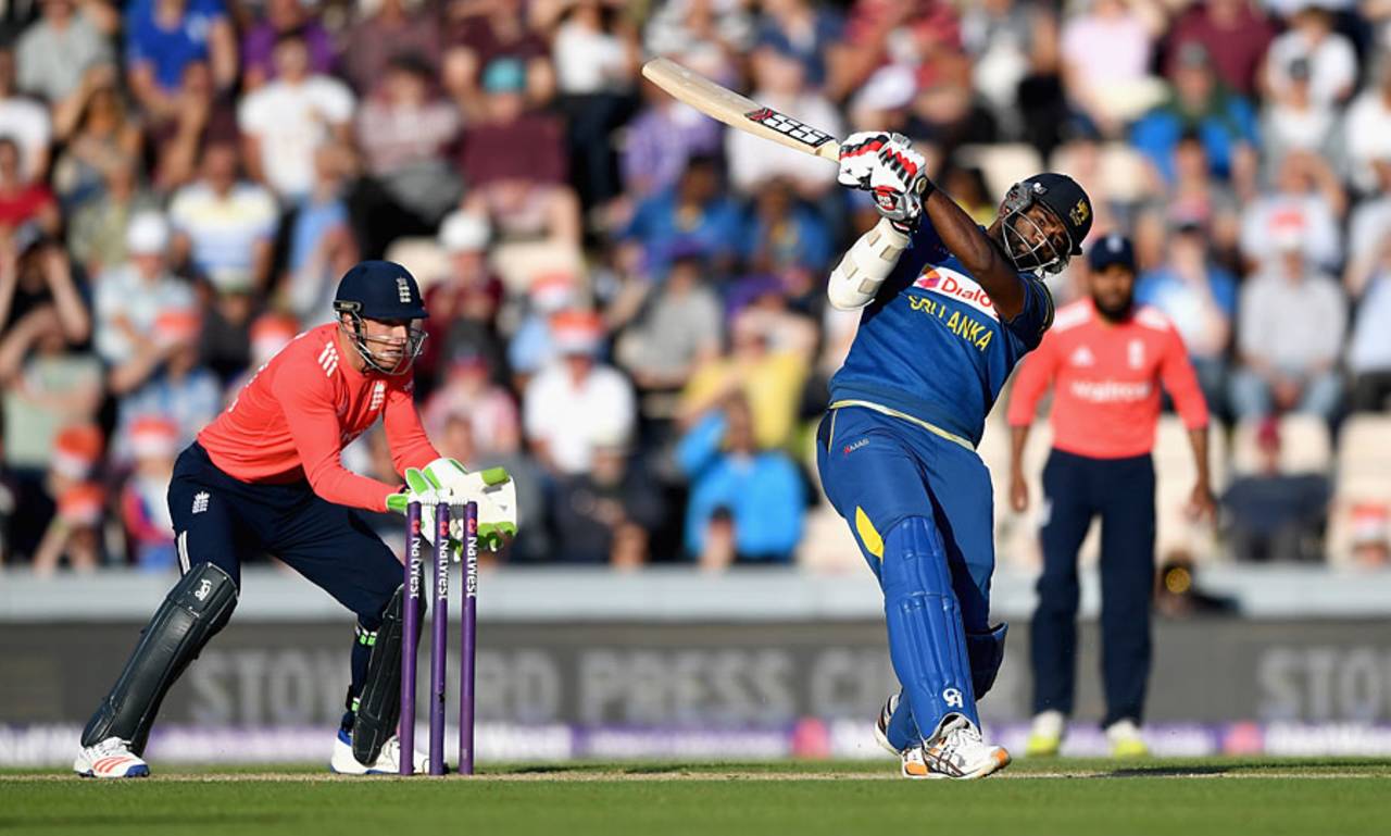 Ramith Rambukwella heaves the leg side, England v Sri Lanka, only T20I, Southampton, July 5, 2016