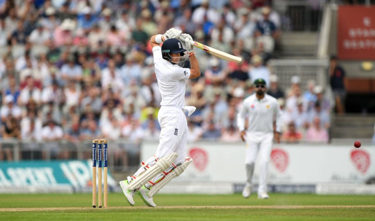 Joe Root drives off the back foot on the second morning, England v Pakistan, 2nd Investec Test, Old Trafford, 2nd day, July 23, 2016