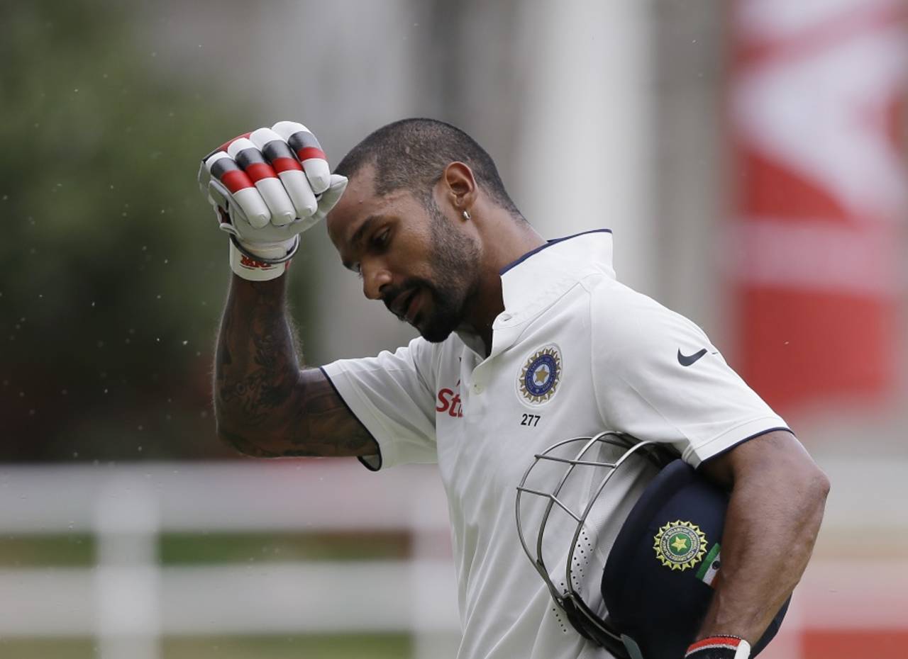 Shikhar Dhawan walks back after being dismissed, West Indies v India, 2nd Test, Kingston, 1st day, July 30, 2016
