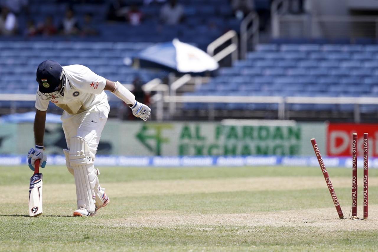 Cheteshwar Pujara drags himself off after being run out, West Indies v India, 2nd Test, Kingston, 2nd day, July 31, 2016