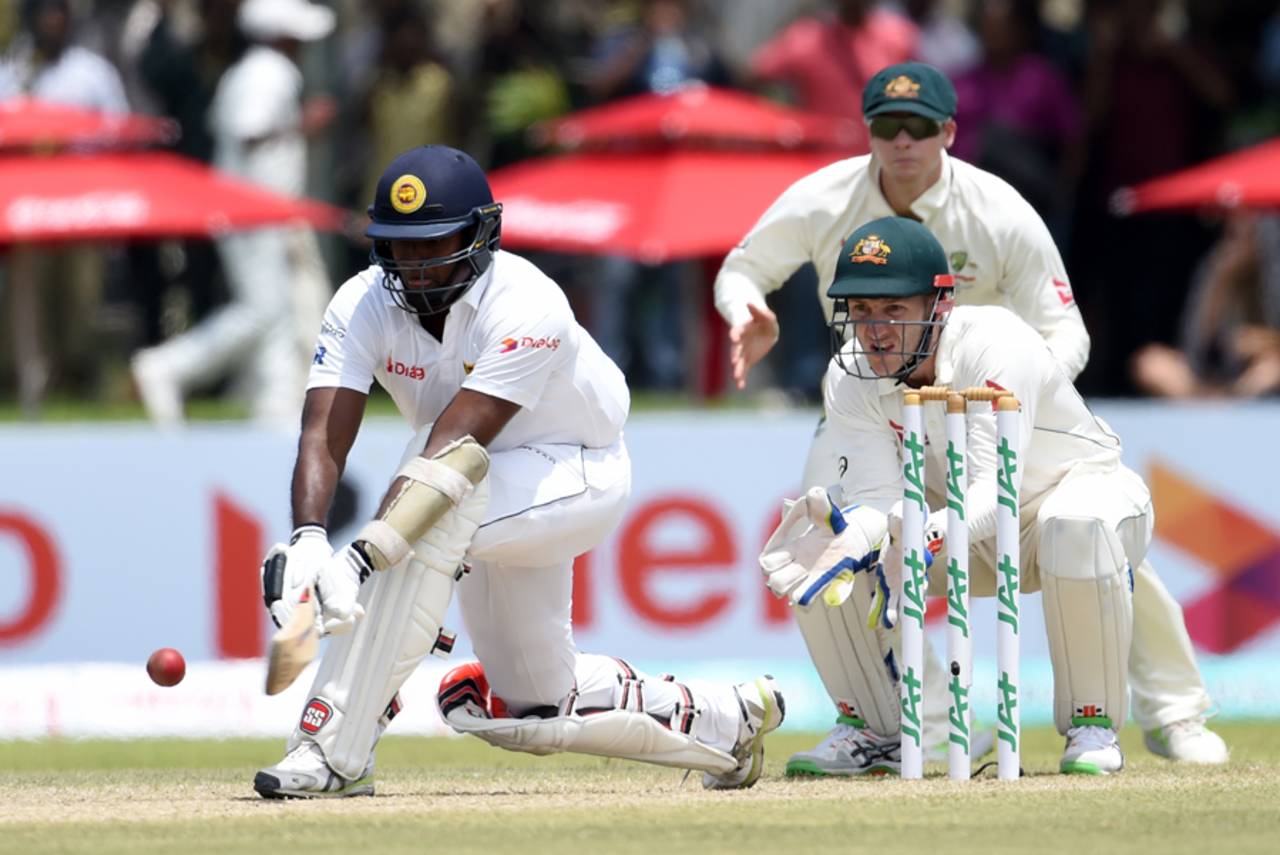 Angelo Mathews plays the reverse-sweep, Sri Lanka v Australia, 2nd Test, Galle, 1st day, August 4, 2016