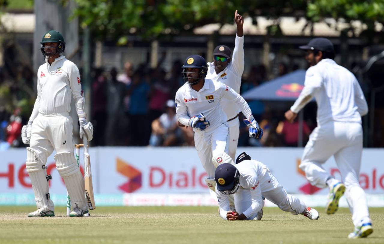 Kusal Mendis takes a catch to dismiss Nathan Lyon, Sri Lanka v Australia, 2nd Test, Galle, 2nd day, August 5, 2016