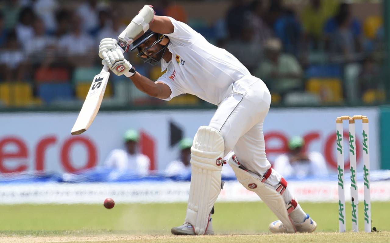 Dinesh Chandimal shows the full face of the bat - but the ball finds the edge, Sri Lanka v Australia, 3rd Test, SSC, 1st day, August 13, 2016