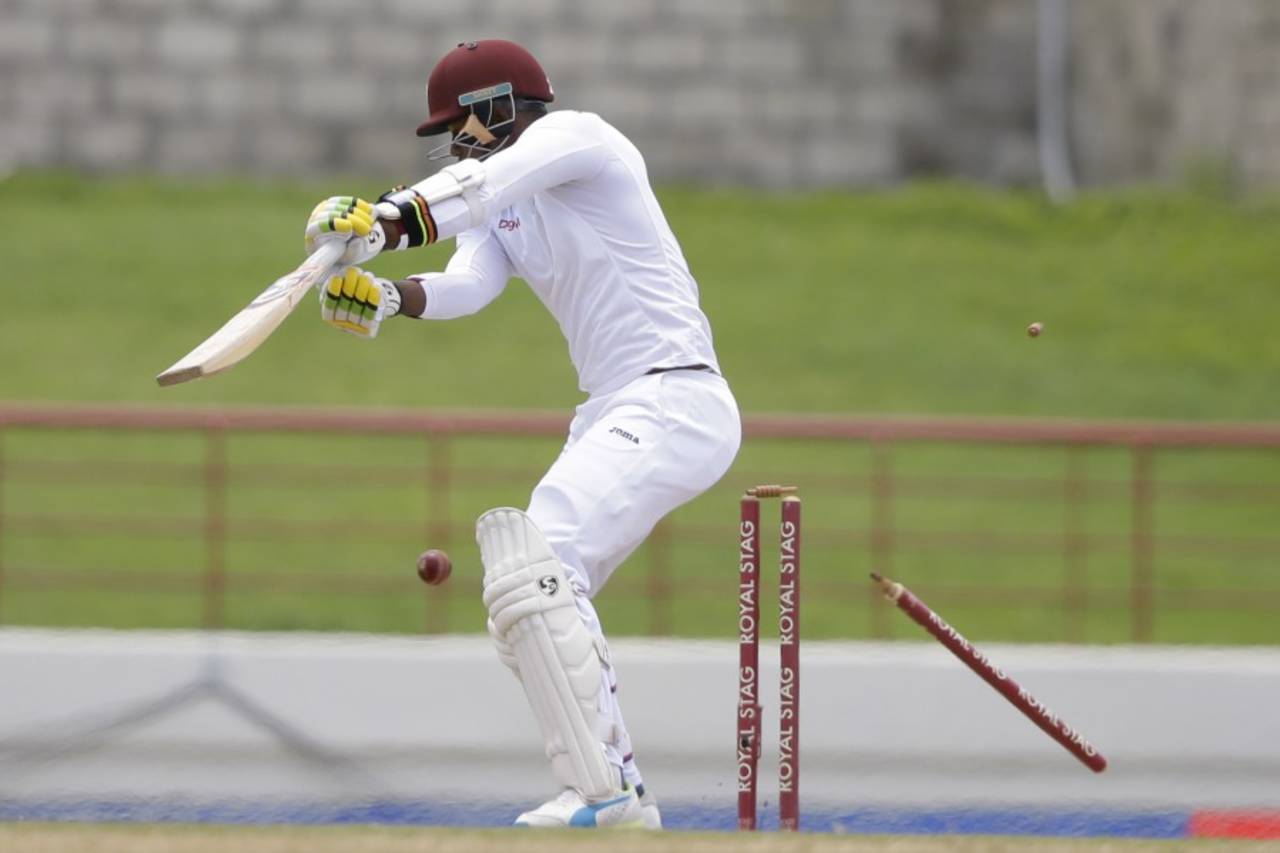Marlon Samuels is bowled for 12, West Indies v India, 3rd Test, Gros Islet, 5th day, August 13, 2016