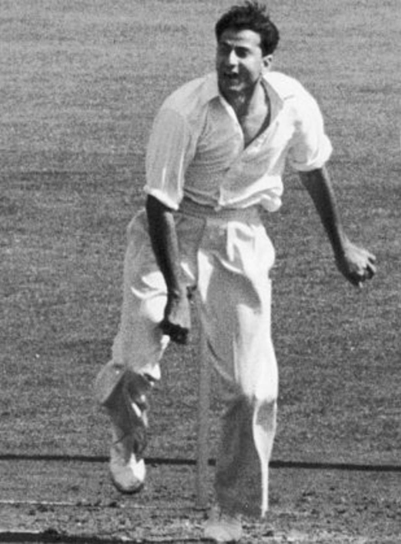 Fazal Mahmood bowling in The Oval Test, England v Pakistan, The Oval, 1954