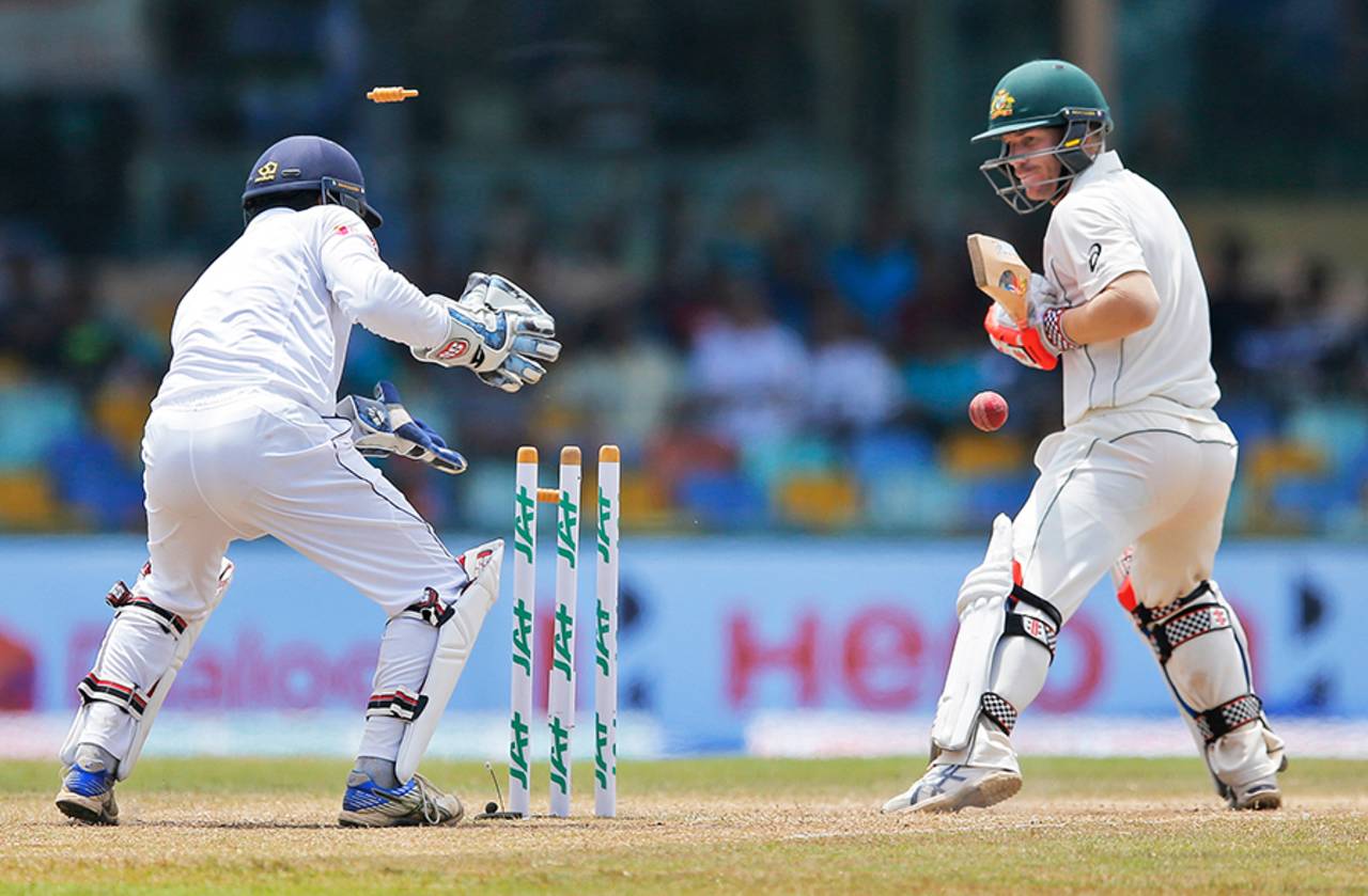David Warner was bowled after an enterprising 68, Sri Lanka v Australia, 3rd Test, SSC, 5th day, August 17, 2016
