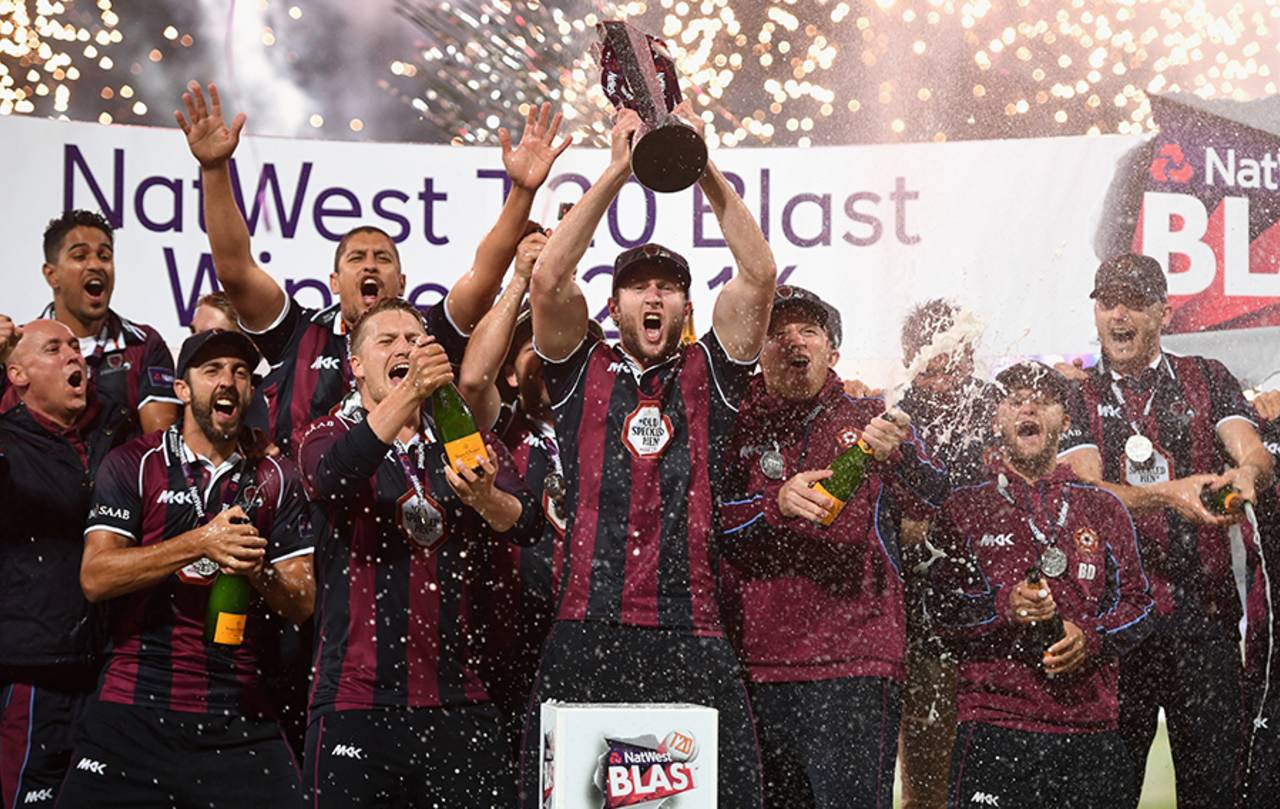 Engineered by resourcefulness: Northamptonshire celebrate their Natwest t20 Blast win in 2016&nbsp;&nbsp;&bull;&nbsp;&nbsp;Getty Images