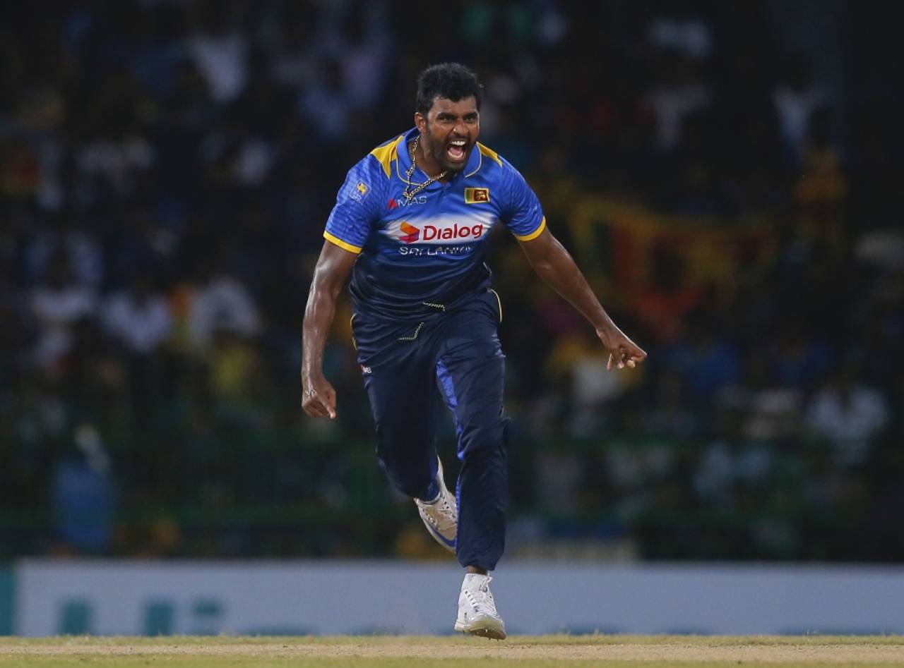 Thisara Perera was fined by the ICC for using language, actions or gestures that could provoke an aggressive reaction from the batsman&nbsp;&nbsp;&bull;&nbsp;&nbsp;Associated Press