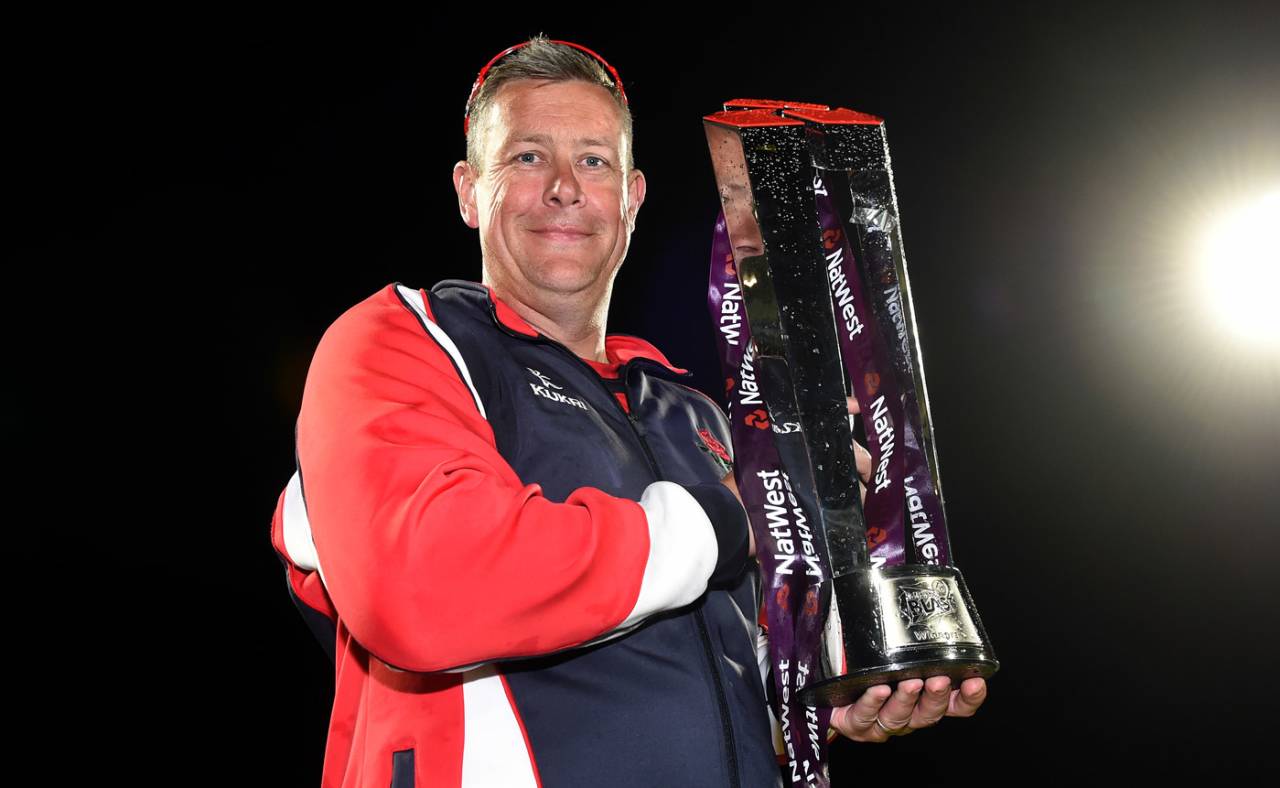 Ashley Giles poses with the Blast trophy, Northamptonshire v Lancashire, NatWest T20 Blast final, Edgbaston, August 29, 2015