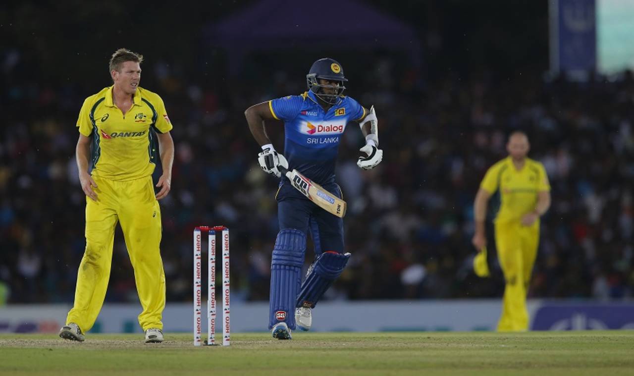 Angelo Mathews was greatly hampered in his movements after tearing his calf while batting during the fourth ODI&nbsp;&nbsp;&bull;&nbsp;&nbsp;Associated Press
