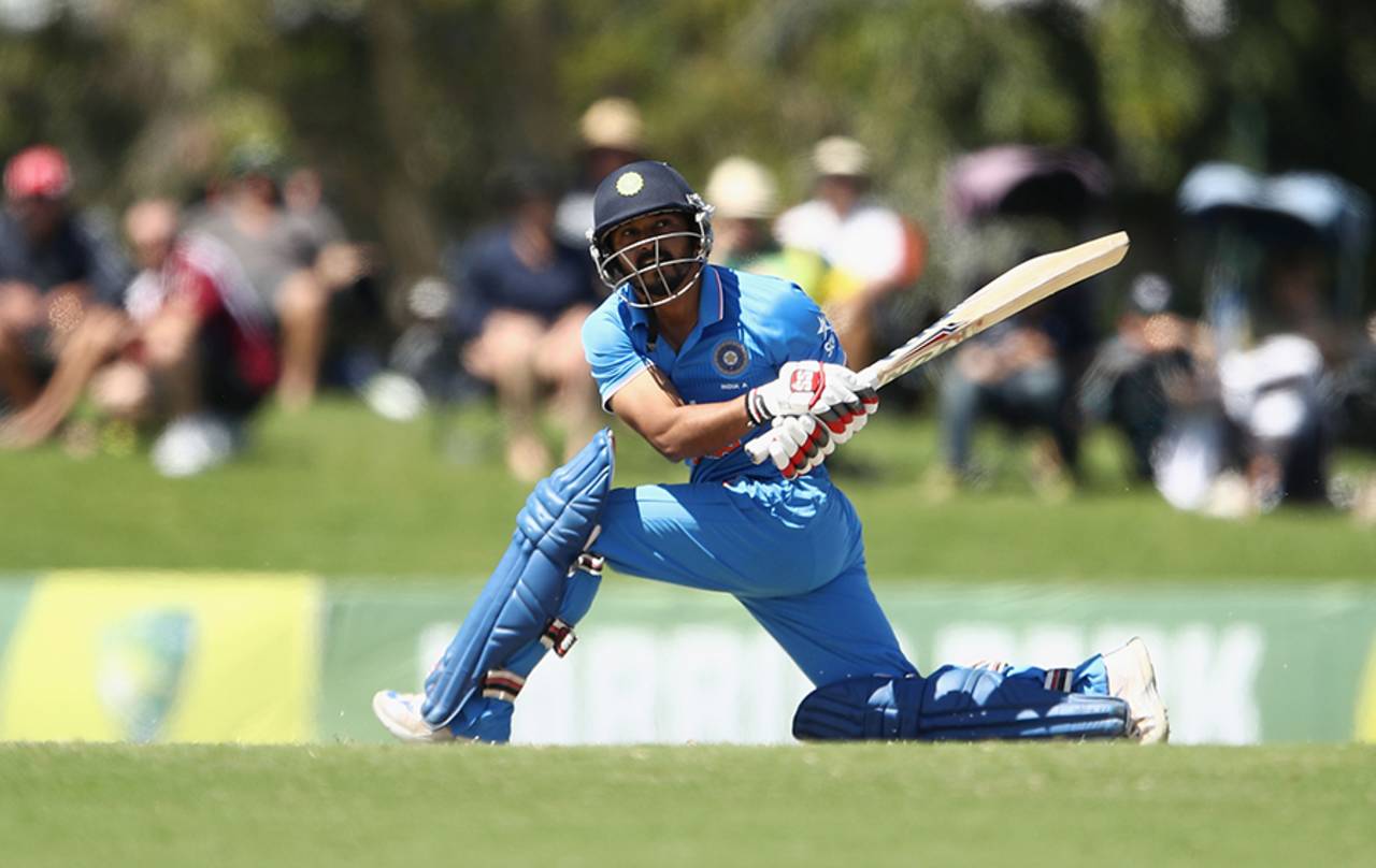 Kedar  Jadhav plays a sweep shot, Australia A v India A, Quadrangular A-team one-day series, final, Mackay, September 4, 2016