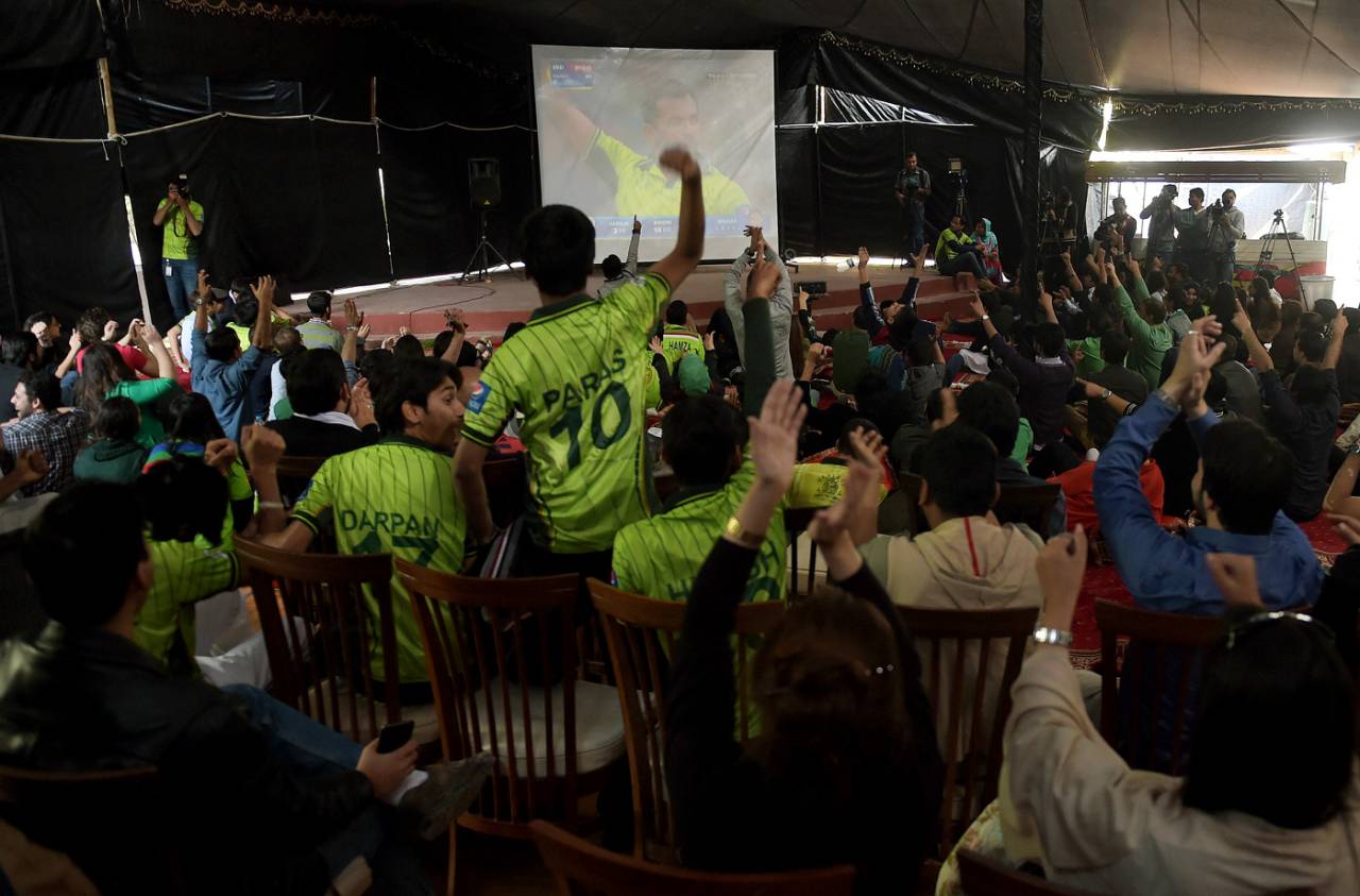 Pakistan fans watch the India-Pakistan match on a big screen in Islamabad, February 15, 2015