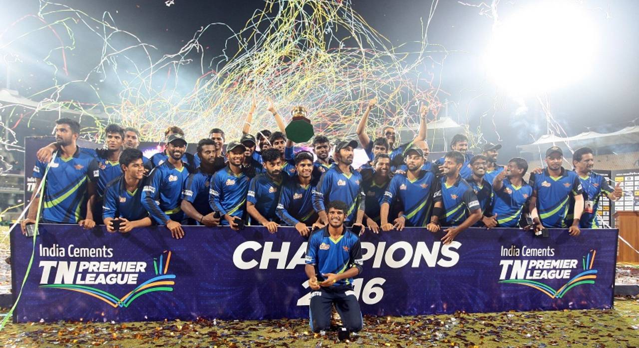 Albert Tuti Patriots celebrate their title, Albert Tuti Patriots v Chepauk Super Gillies, TNPL Final, Chennai, September 18, 2016