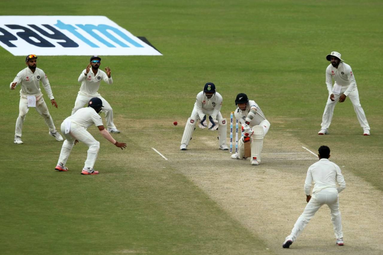 Trent Boult popped a catch to silly point via his front boot, India v New Zealand, 1st Test, Kanpur, 3rd day, September 24, 2016