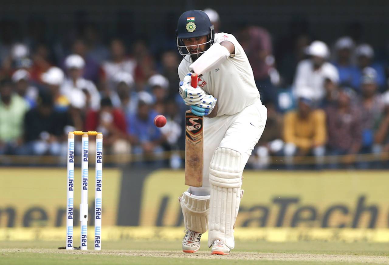Cheteshwar Pujara was solid in the first session, India v New Zealand, 3rd Test, Indore, 1st day, October 8, 2016