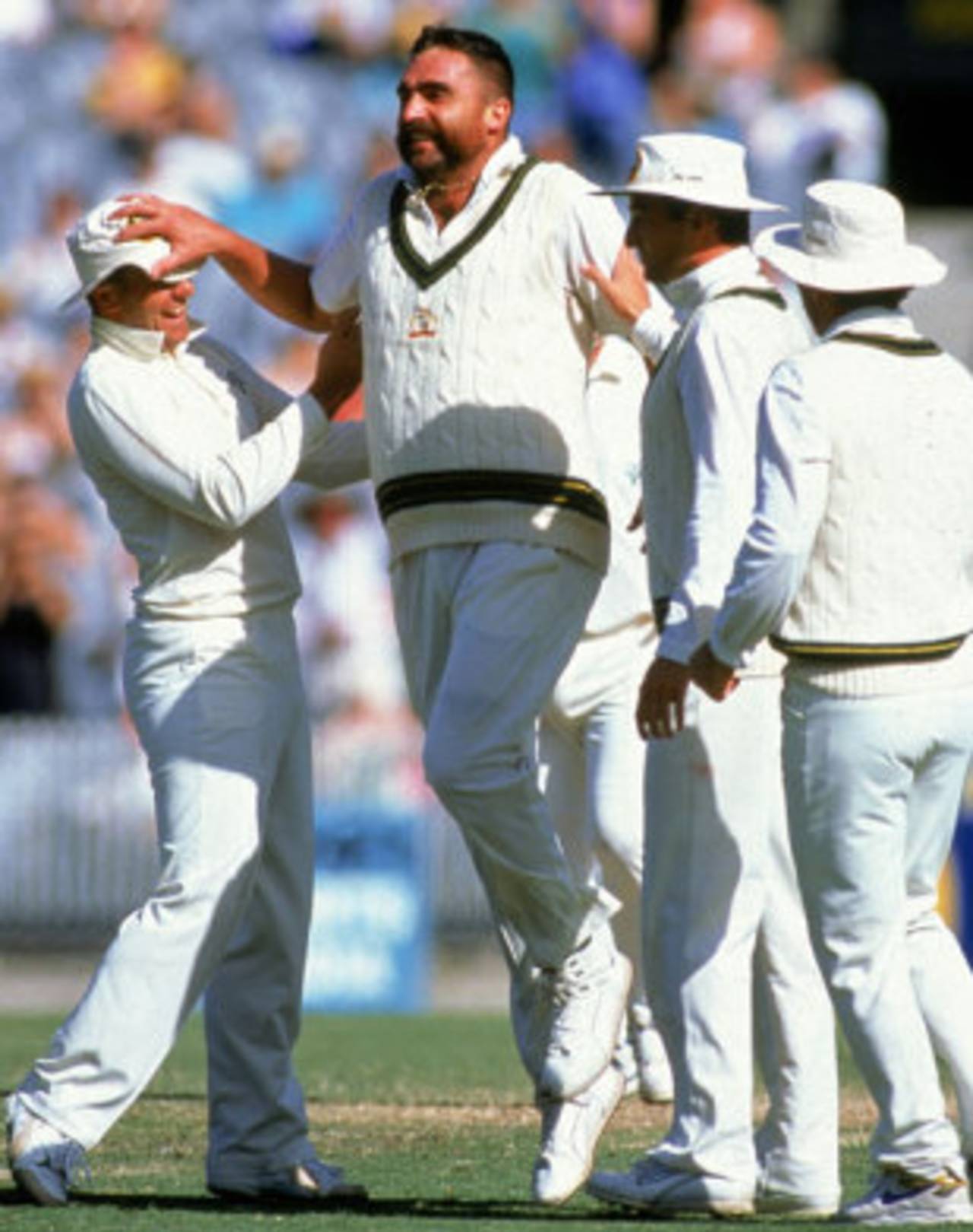 Merv Hughes in celebration mode, Australia v West Indies, Melbourne, December 26, 1988