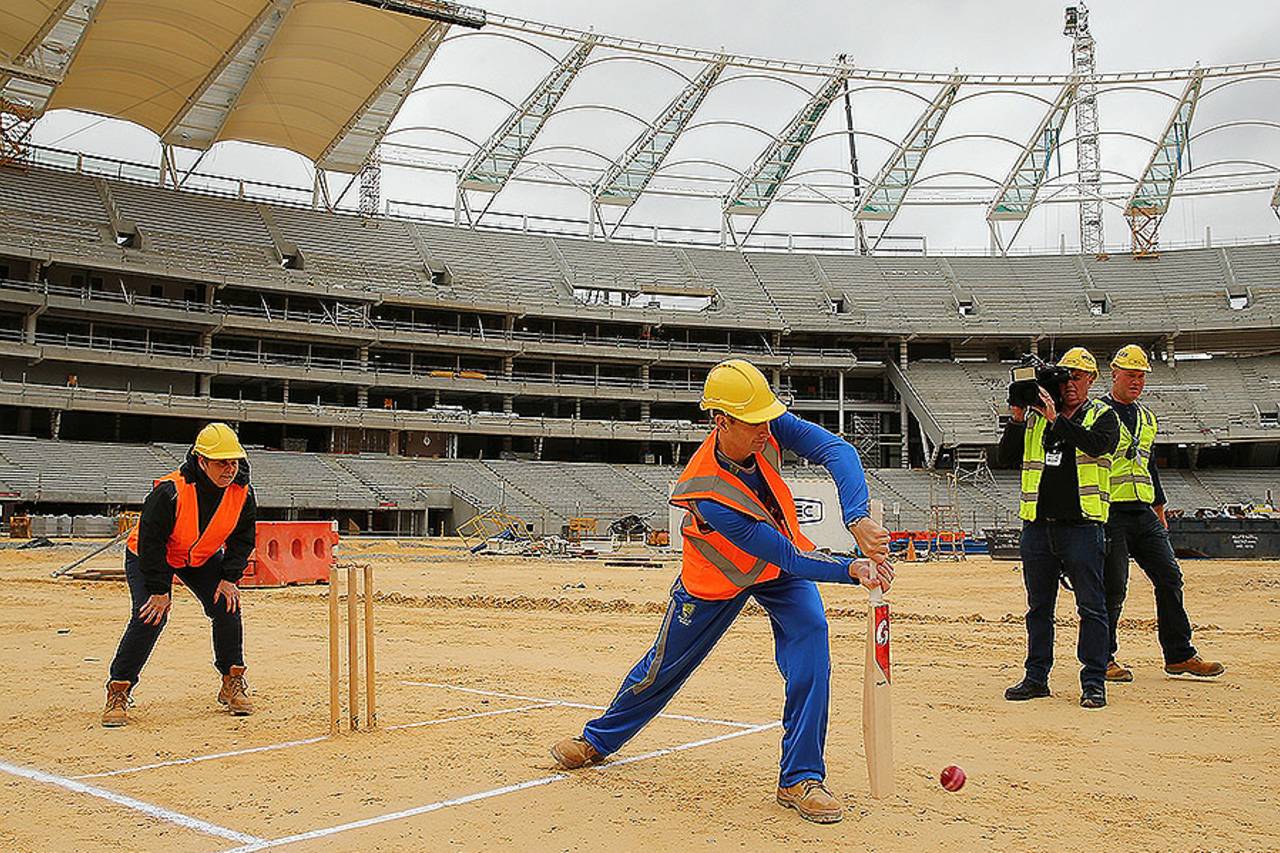 Adam Voges bats during a visit to the new Perth Stadium, October 29, 2016