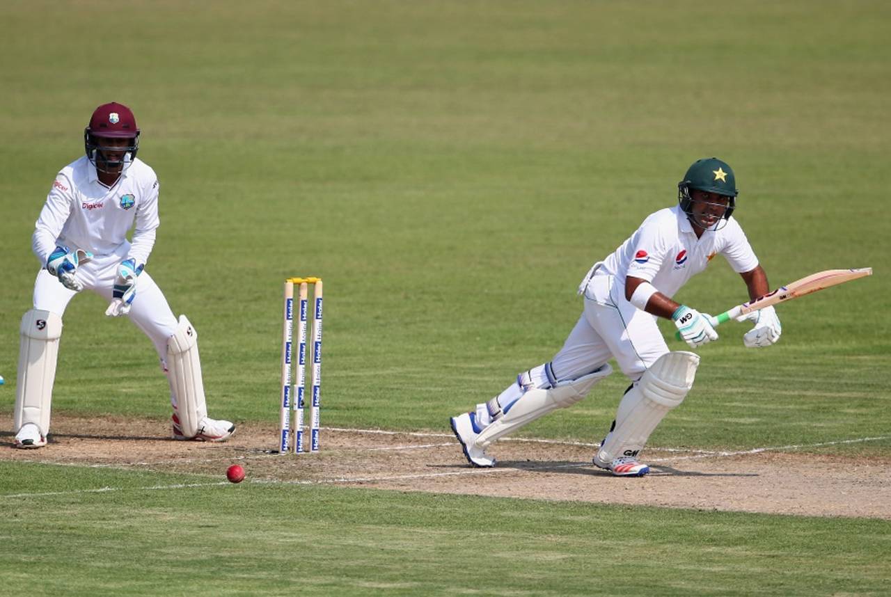 Sami Aslam nudges the ball into the leg side, Pakistan v West Indies, 3rd Test, Sharjah, 1st day, October 30, 2016