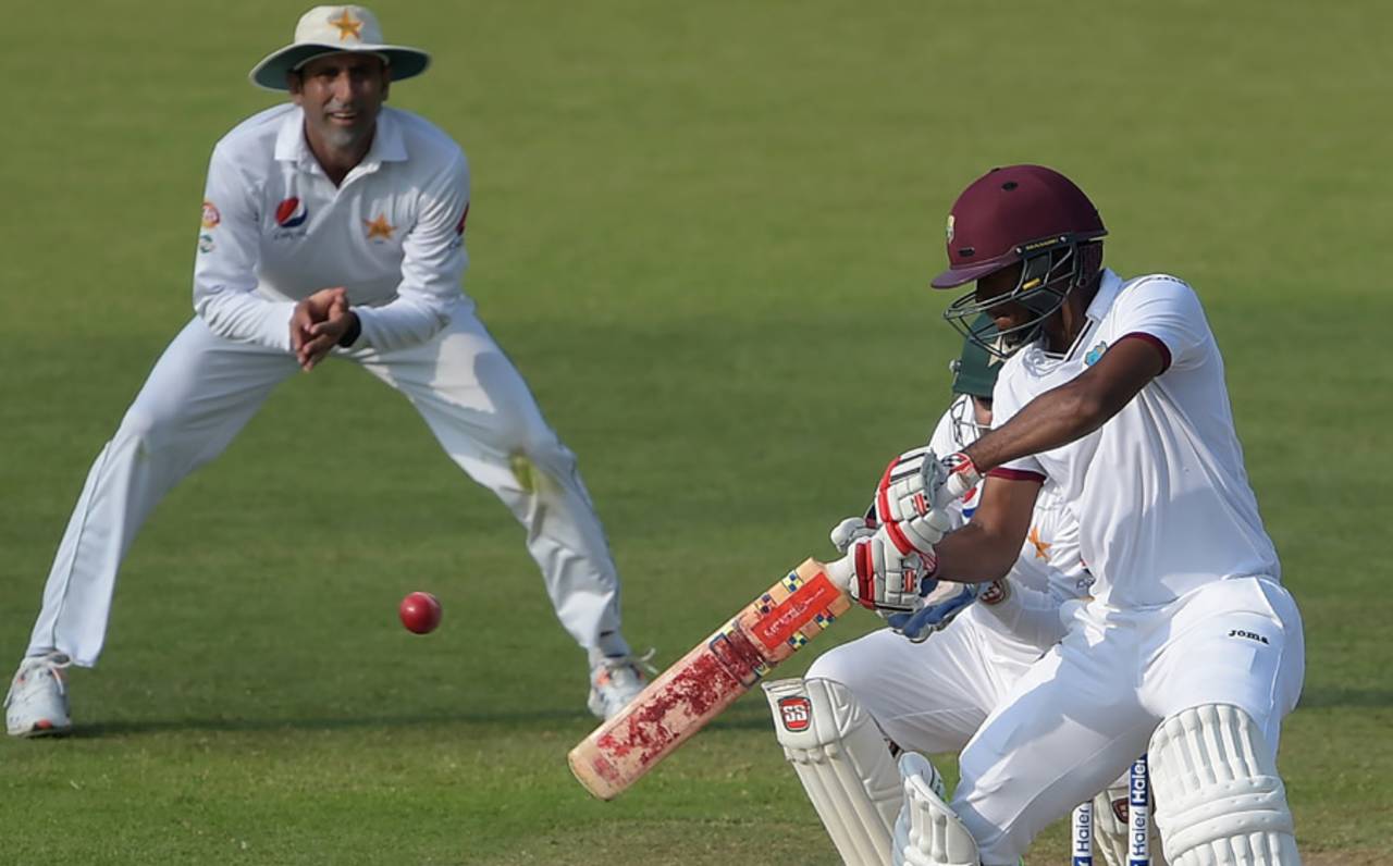 Kraigg Brathwaite plays the cut, Pakistan v West Indies, 3rd Test, Sharjah, 4th day, November 2, 2016