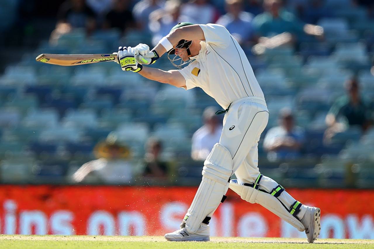 Steven Smith holds his shape while playing a straight drive, Australia v South Africa, 1st Test, Perth, 4th day, November 6, 2016