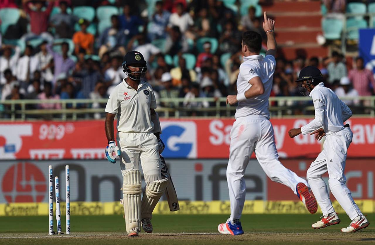 James Anderson produced a wonderful delivery to remove Cheteshwar Pujara, India v England, 2nd Test, Visakhapatnam, 3rd day, November 19, 2016