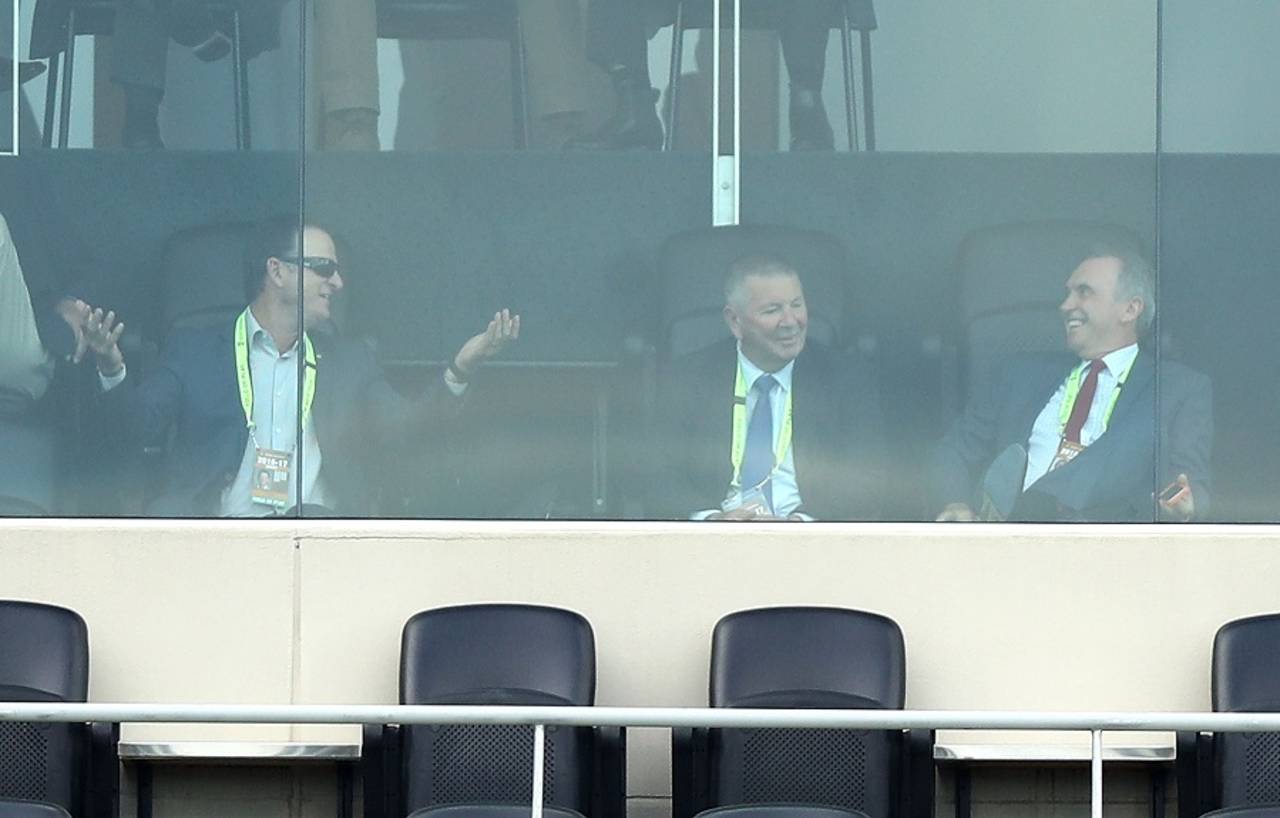 Australia's selectors - Mark Waugh, Rod Marsh and Trevor Hohns - during the Hobart Test, Australia v South Africa, 2nd Test, Hobart, 3rd day, November 14, 2016