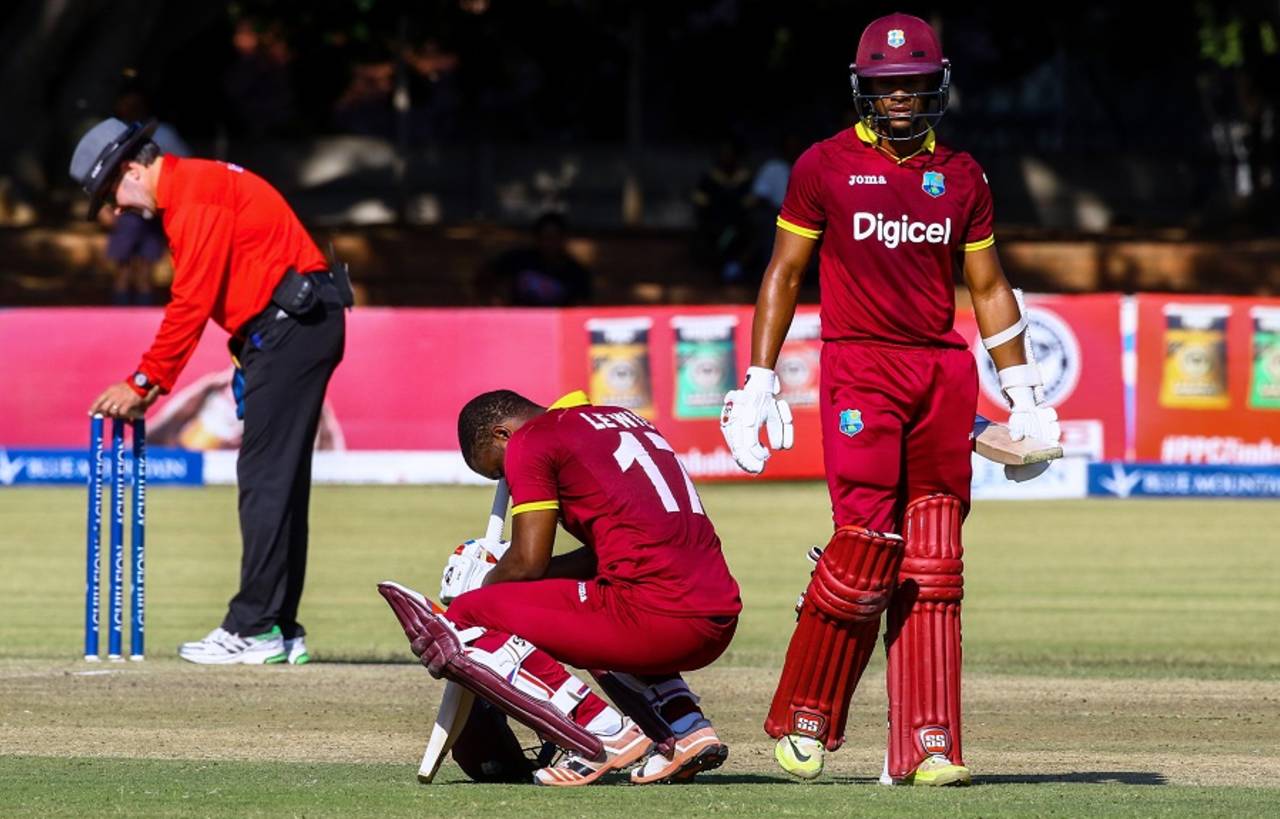 Evin Lewis battled cramps and struck three sixes after bringing up his century but West Indies fell short&nbsp;&nbsp;&bull;&nbsp;&nbsp;AFP