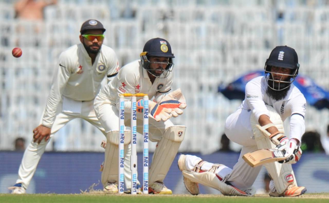 Moeen Ali grew in fluency after a scratchy start, India v England, 5th Test, Chennai, 1st day, December 16, 2016