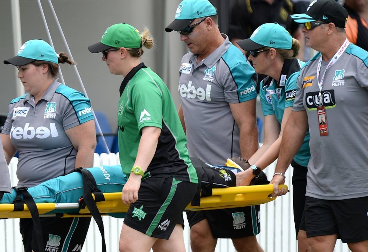 Deandra Dottin was stretchered off the field after colliding with a team-mate&nbsp;&nbsp;&bull;&nbsp;&nbsp;Getty Images