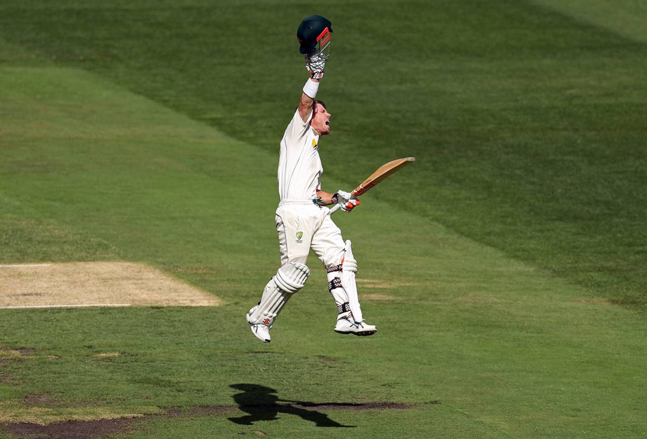 David Warner exults after completing a hundred off 113 balls, Australia v Pakistan, 2nd Test, 3rd day, Melbourne, December 28, 2016