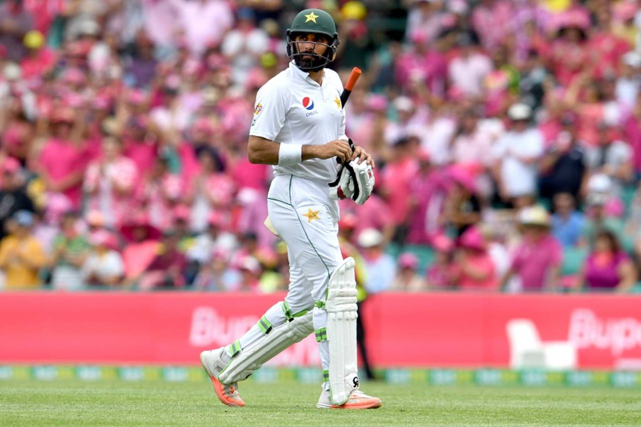Misbah-ul-Haq's failed slog-sweep against Nathan Lyon in Sydney extended a string of uncharacteristic dismissals for Pakistan's captain&nbsp;&nbsp;&bull;&nbsp;&nbsp;AFP