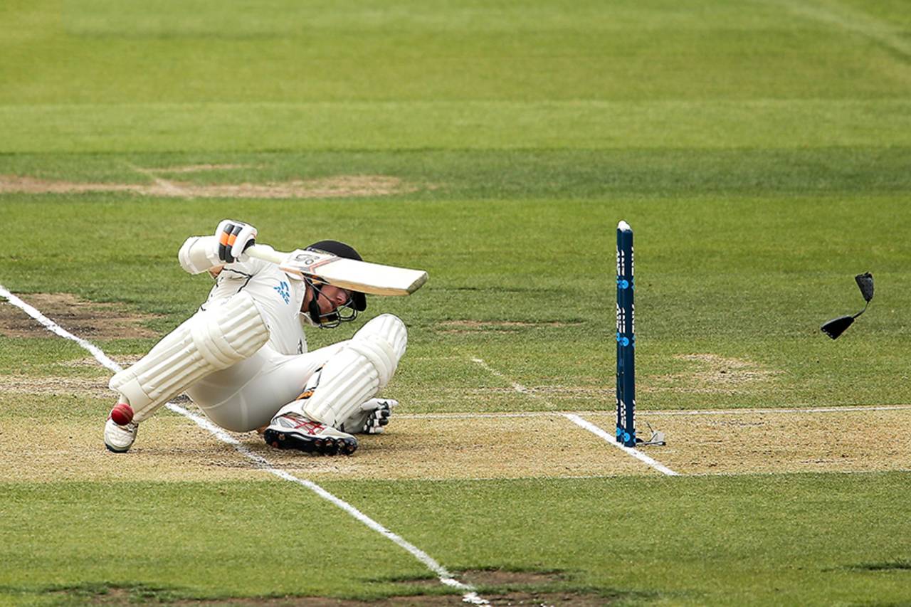 Tom Latham was floored by a short ball during his half-century on the second day&nbsp;&nbsp;&bull;&nbsp;&nbsp;Getty Images