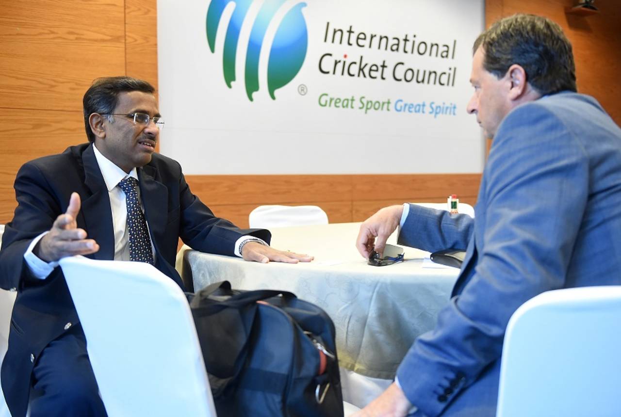Vikram Limaye and David Peever have a chat before the ICC Board Meeting, Dubai, February 4, 2017