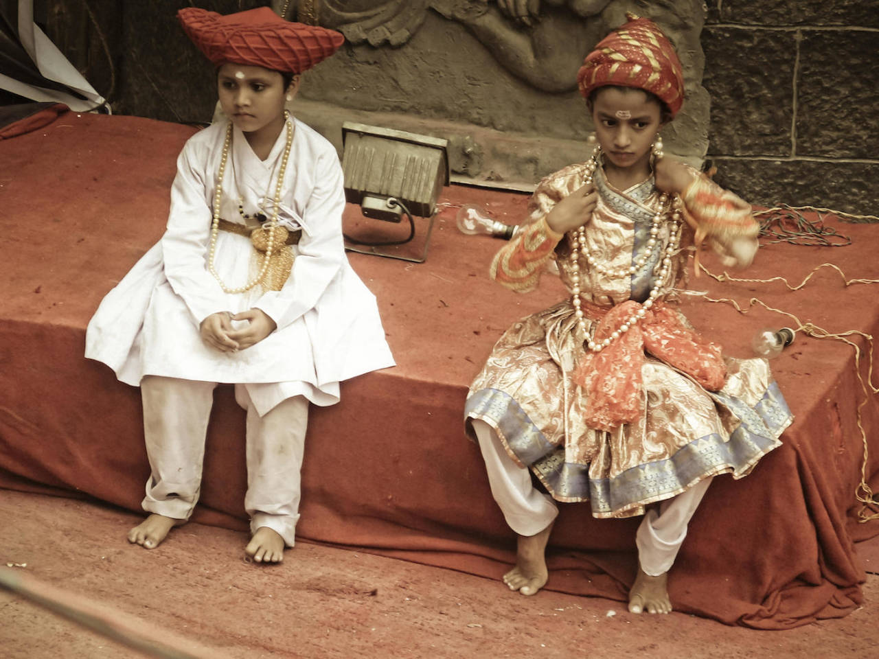 Kids dressed as Shivaji and his close friend Tanaji Malusare for a play