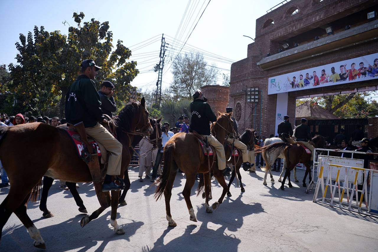 Policemen on horses patrol the stadium&nbsp;&nbsp;&bull;&nbsp;&nbsp;AFP