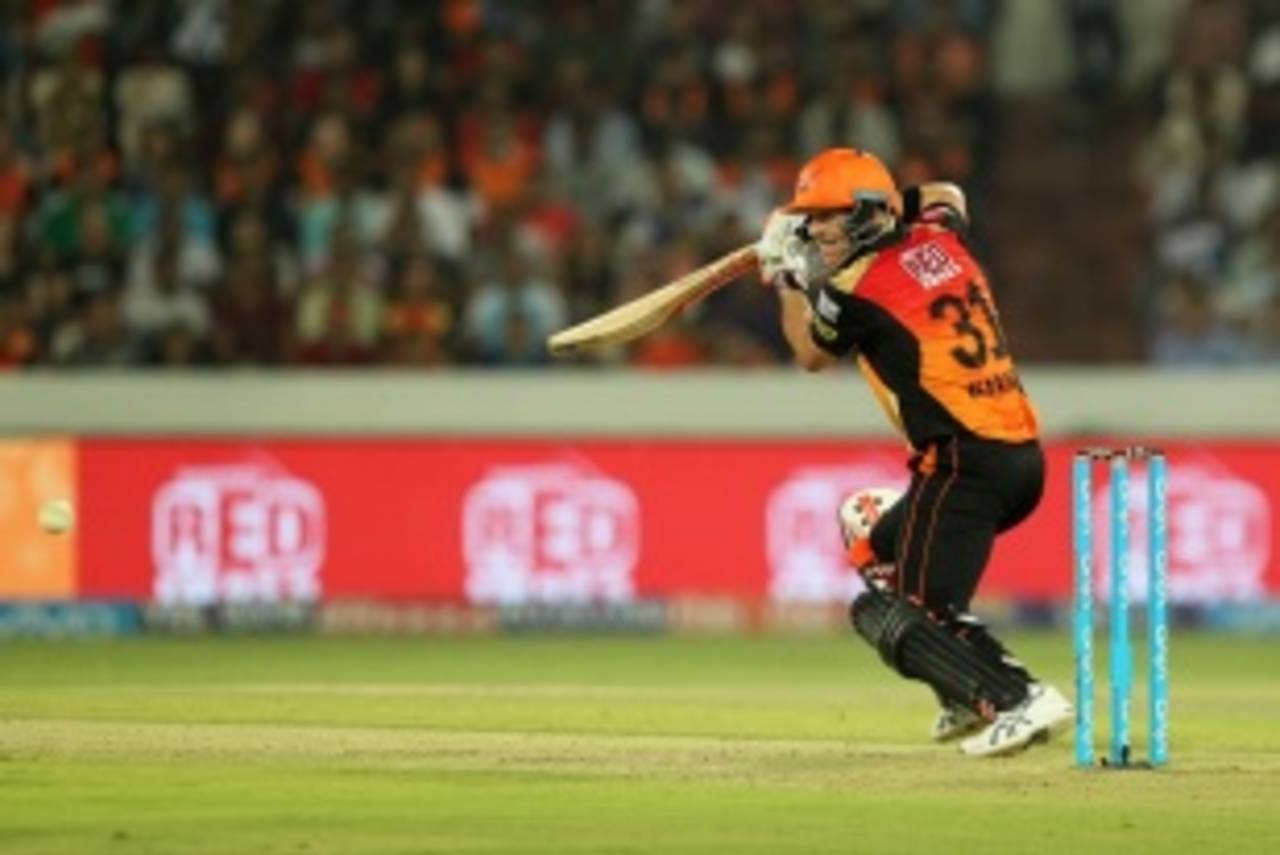 David Warner who had taken 17 balls to hit his first four, scored 24 off his last 11 balls to take Hyderabad to 159 for 6&nbsp;&nbsp;&bull;&nbsp;&nbsp;BCCI