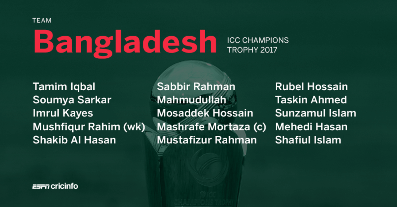 Bangladesh's squad for the 2017 Champions Trophy, April 20, 2017