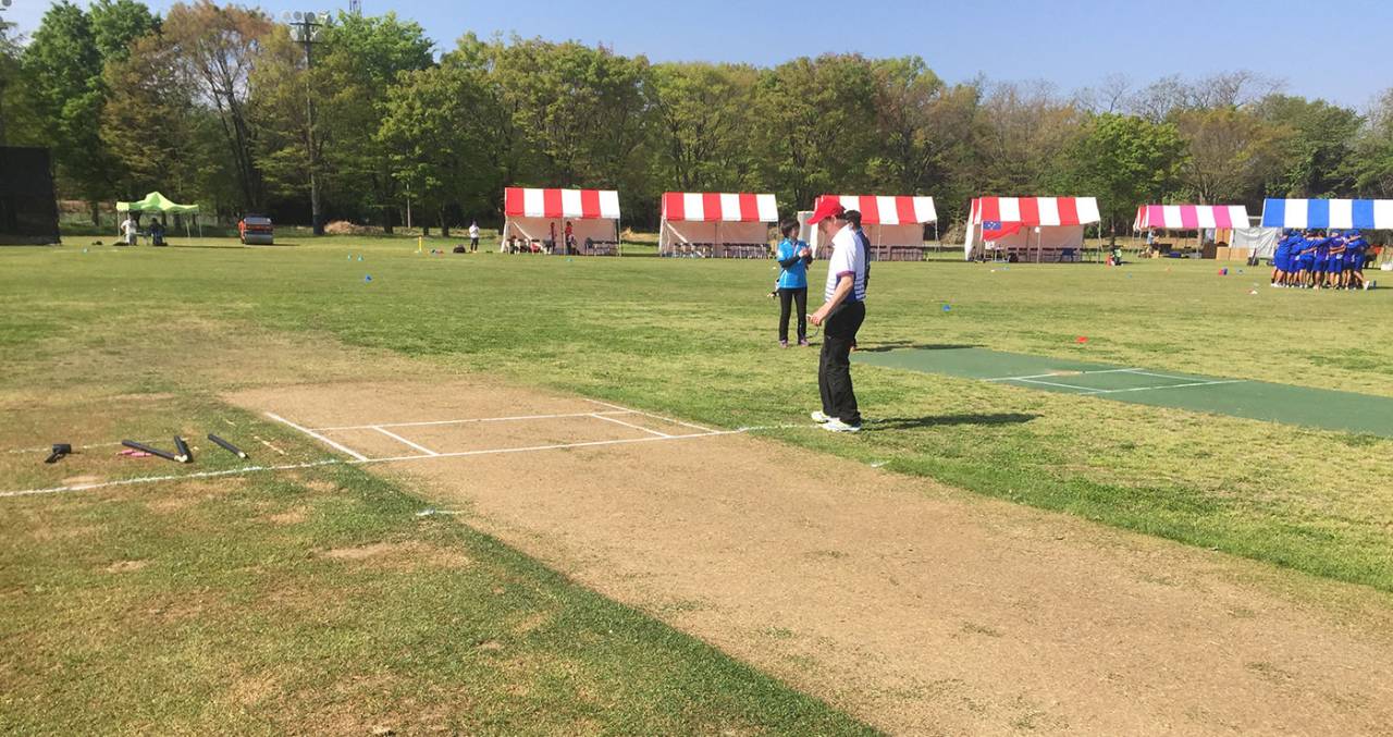 The pitch at the Sano International Cricket Ground for the ICC Women's World T20 Qualifier - EAP, April 28, 2017