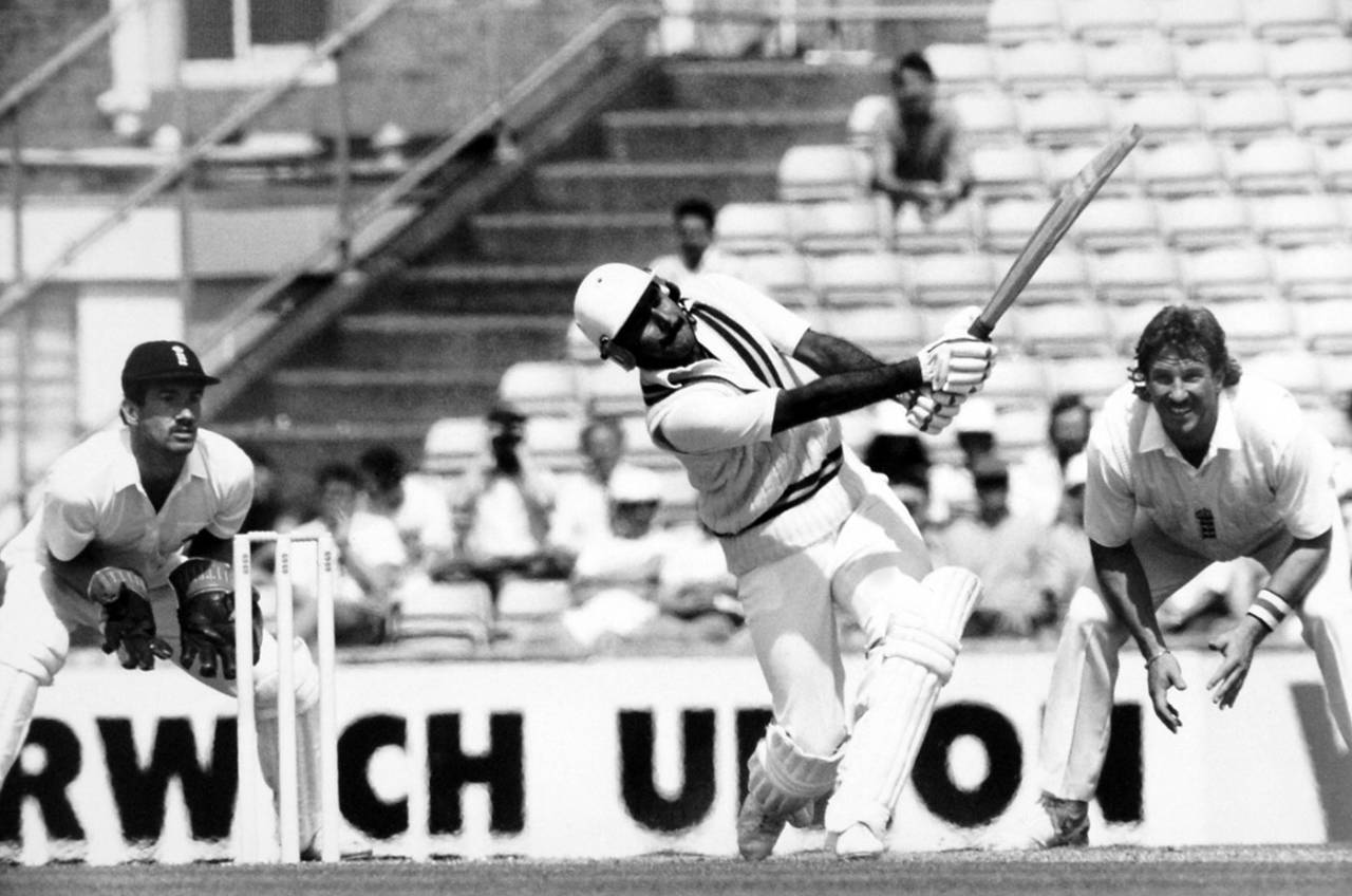 Javed Miandad plays a leg-side shot on his way to 260, England v Pakistan, 5th Test, The Oval, 1st day, August 6, 1987