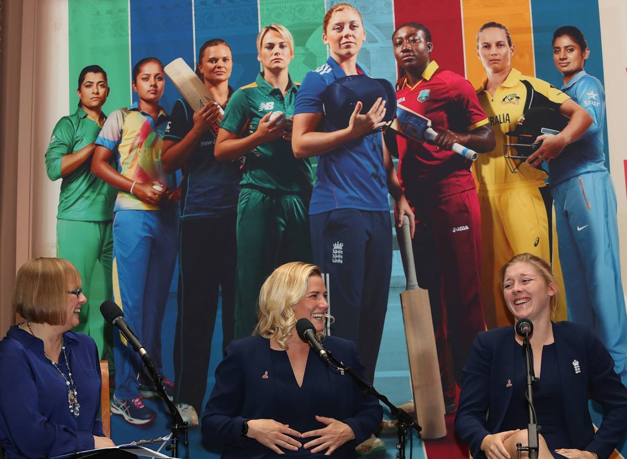 Katherine Brunt and Heather Knight at a panel discussion during the launch of the 2017 ICC Women's World Cup at Lord's, March 8, 2017