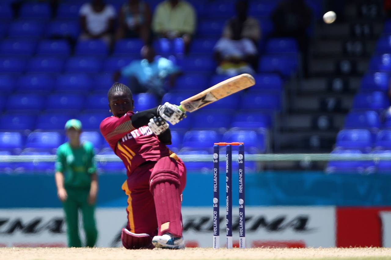 Deandra Dottin strikes a meaty blow towards midwicket, West Indies v South Africa, Women's World T20, Group A, St Kitts, May 5, 2010
