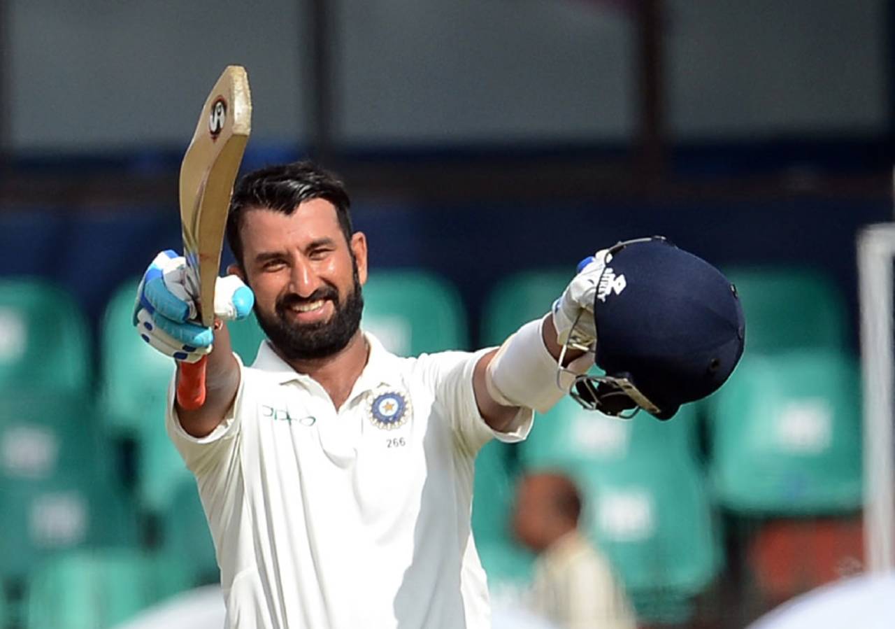 Cheteshwar Pujara beams after reaching his third century against Sri Lanka, Sri Lanka v India, 2nd Test, SSC, 1st day, August 3, 2017