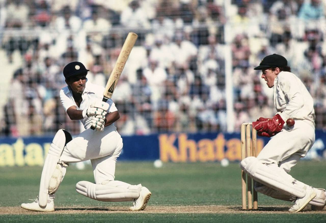 Sunil Gavaskar sweeps during his 123, India v Australia, 6th Test, Bombay, November 3, 1979