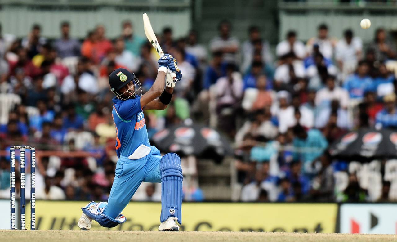 Hardik Pandya lofts one, India v Australia, 1st ODI, Indore, September 17, 2017