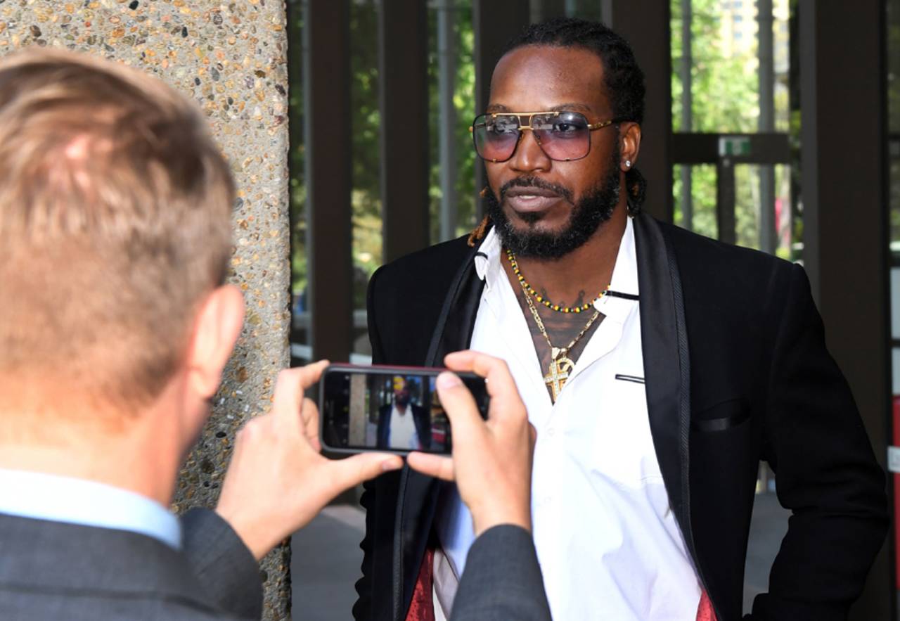 Chris Gayle leaves the New South Wales Supreme Court, Sydney, October 24, 2017