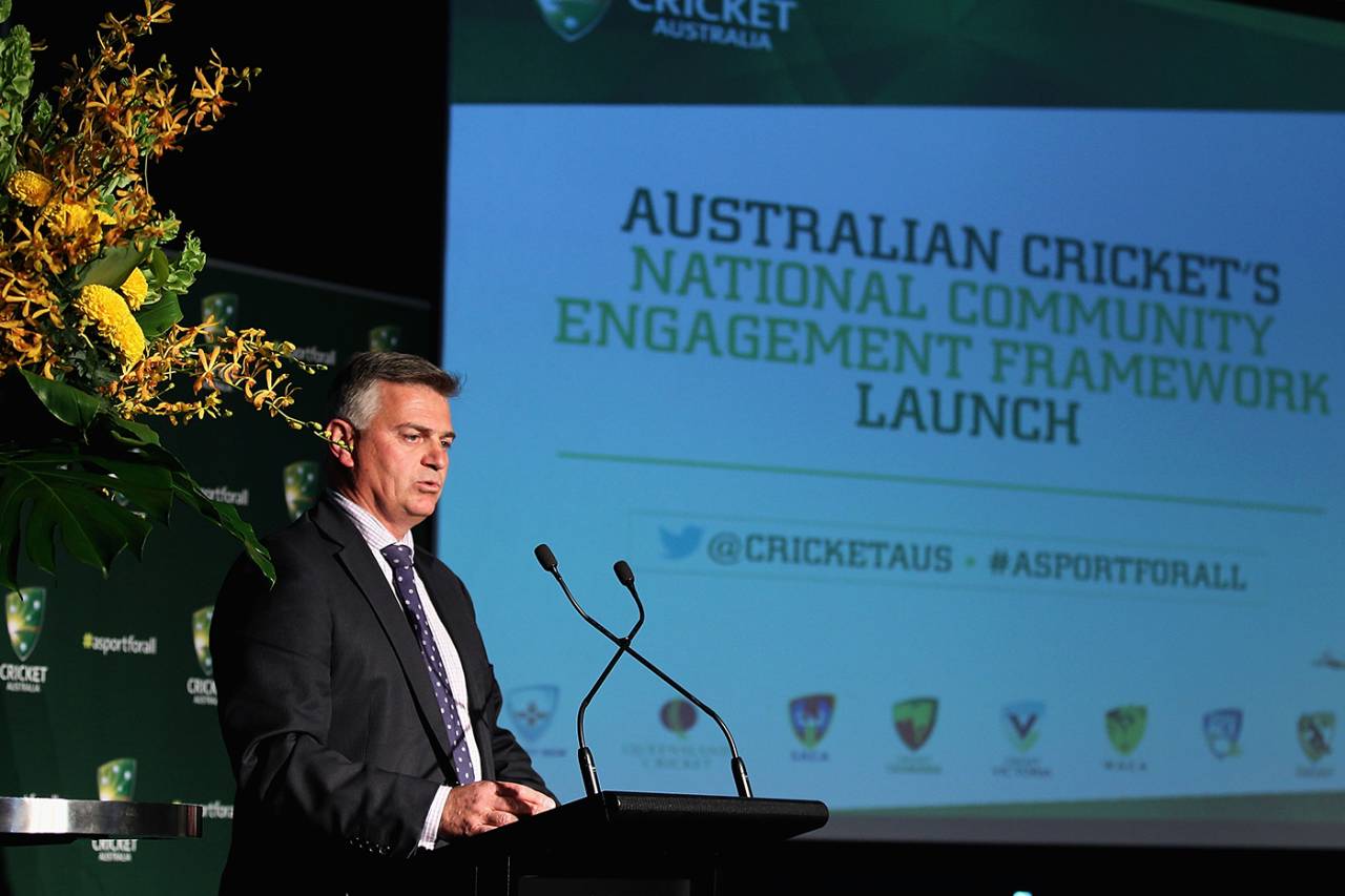 Andrew Ingleton speaks at a Cricket Australia event, Melbourne, November 25, 2014
